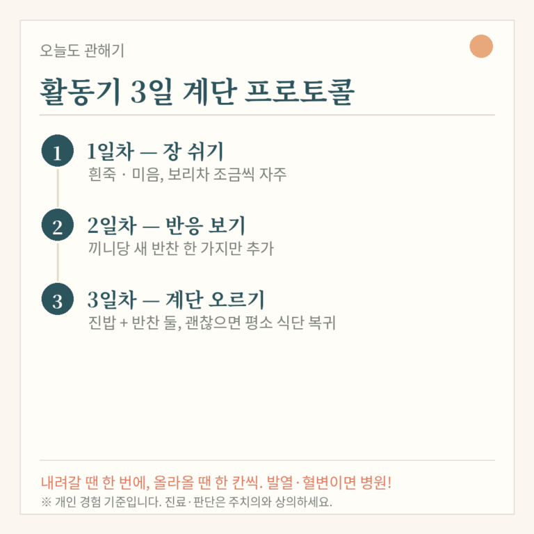 크론병 활동기 식단 — 몸이 경고를 보낼 때 내가 실제로 먹는 3일치